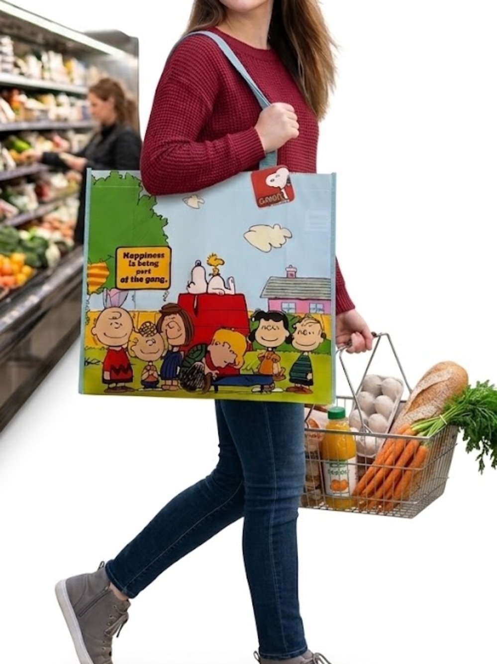 Peanuts Happiness Is Being One Of The Gang Reuseable Tote Bag Snoopy Woodstock - Picture 2 of 8